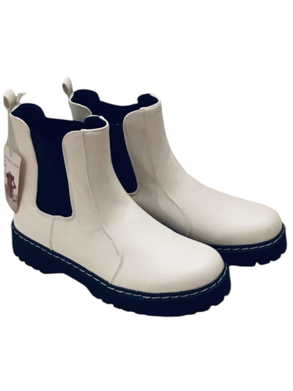Sincerely Jules Platform Ankle Boot White Faux Leather Chelsea Boot Size-9.5